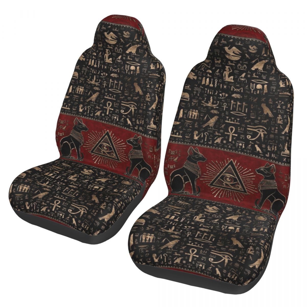 Travel Accessories Egypt - ฝาครอบเบาะรถยนต์ลายตาแห่งฮอรัสแบบอียิปต์โบราณ สำหรับทุกฤดูกาล ผ้าคลุมเบาะรถยนต์โพลีเอสเตอร์ อุปกรณ์ตกแต่งรถยนต์