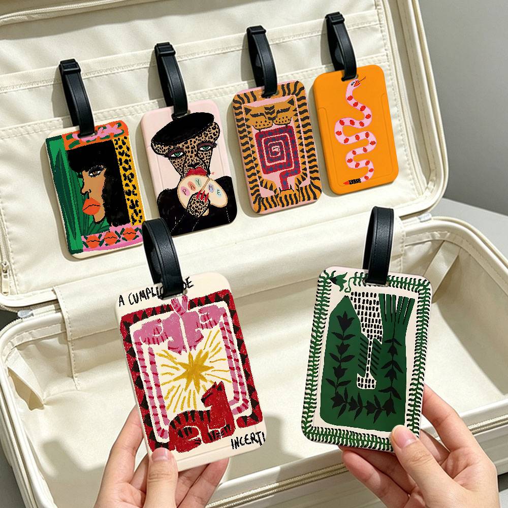 Travel Accessories Egypt - ป้ายติดกระเป๋าเดินทางลายงูเสือดาวอียิปต์โบราณแบบนามธรรม ทำจากพีวีซี พร้อมการ์ดข้อมูลป้องกันการสูญหาย ป้ายชื่อสำหรับกระเป๋าเดินทาง อุปกรณ์เสริมสำหรับการเดินทาง
