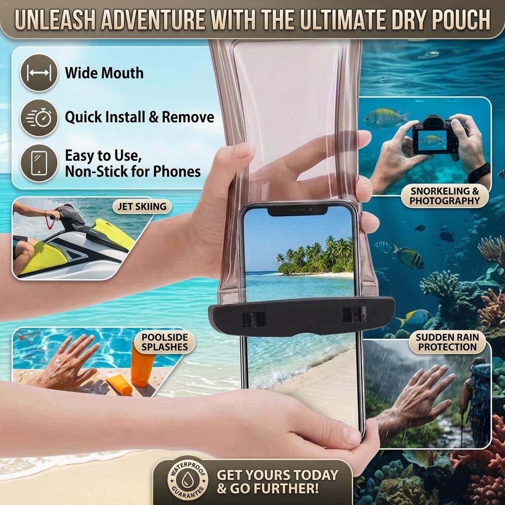 Travel Accessories Bag - เคสโทรศัพท์กันน้ำแบบใส กระเป๋ากันน้ำสำหรับ iPhone สมาร์ทโฟน อุปกรณ์เสริมสำหรับกีฬาทางน้ำ เหมาะสำหรับการเดินทาง