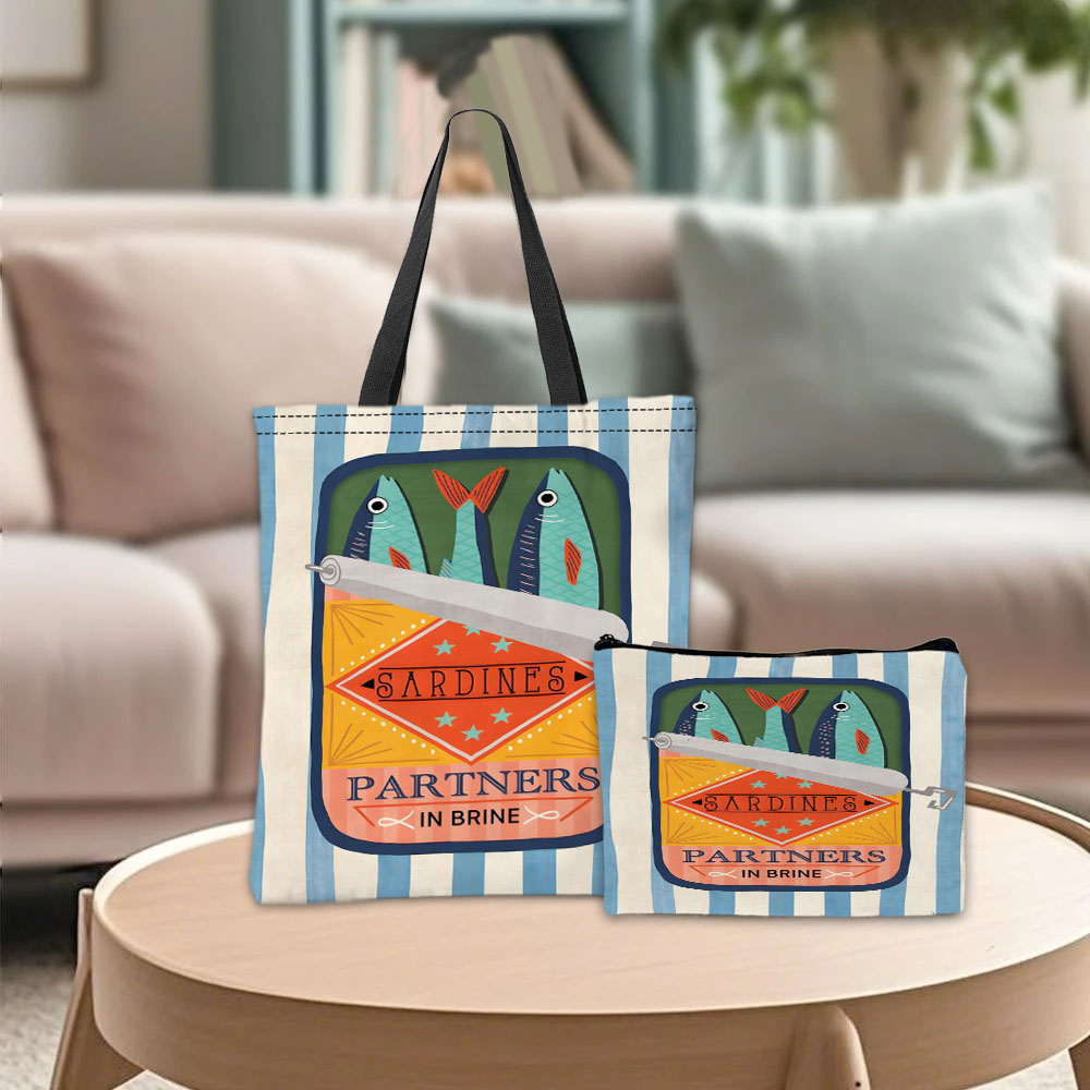 Travel Accessories Bag - กระเป๋าถือลายกราฟิก Sardine Partners กระเป๋าใส่เครื่องสำอาง กระเป๋าคอมโบ สไตล์เรโทร