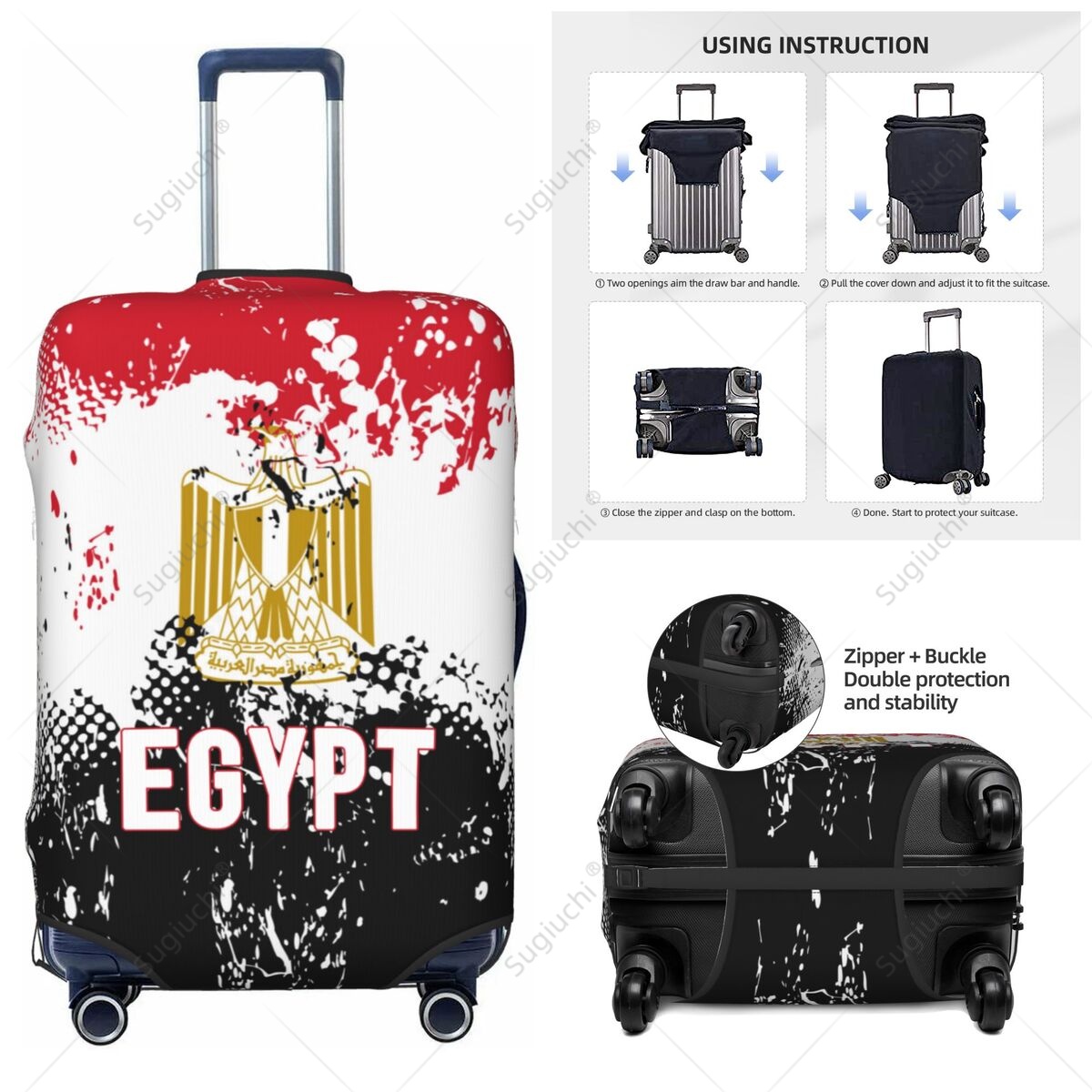 Travel Accessories Egypt - ปลอกคลุมกระเป๋าเดินทางลายธงชาติอียิปต์ ปลอกคลุมกระเป๋าเดินทางแบบยืดหยุ่น อุปกรณ์เสริมสำหรับการเดินทาง ปลอกคลุมกระเป๋าเดินทางแบบพิมพ์ลาย ป้องกันกระเป๋าเดินทาง