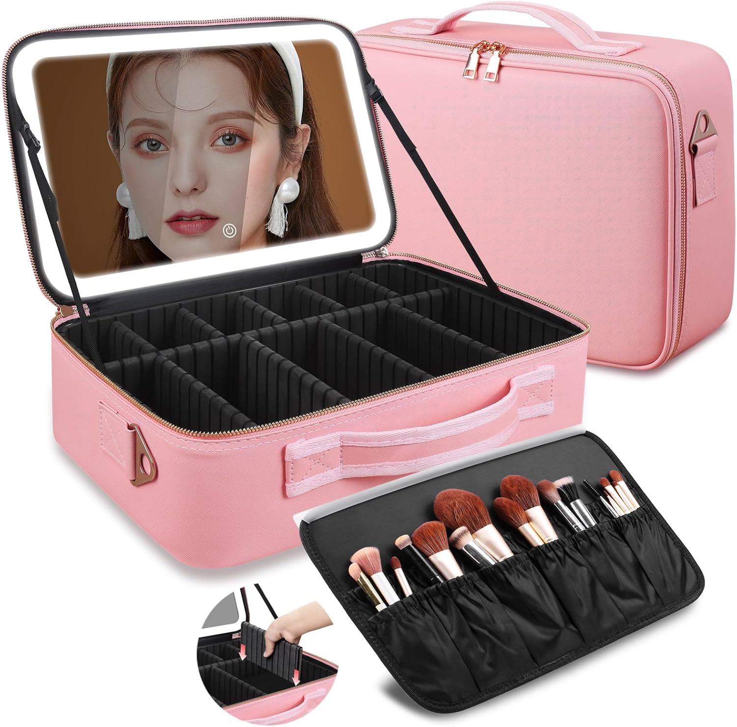 Travel Accessories Bag - กระเป๋าเครื่องสำอางขนาดใหญ่ 15''x11'' พร้อมกระจก LED 3 สี